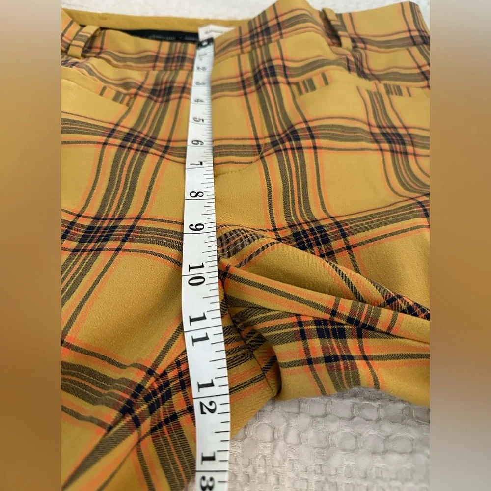 Anthropologie Mustard Yellow Plaid Straight-Leg Pants